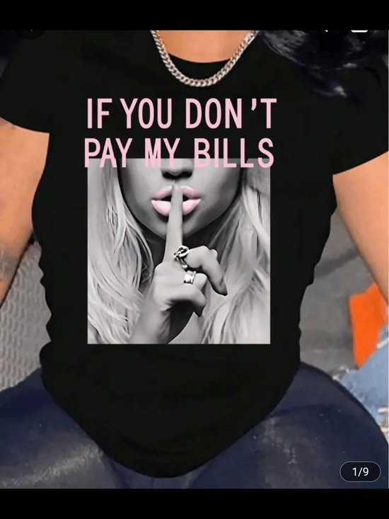 Tops - Black Graphic Tee with Pink Lettering - Shh Photo Print